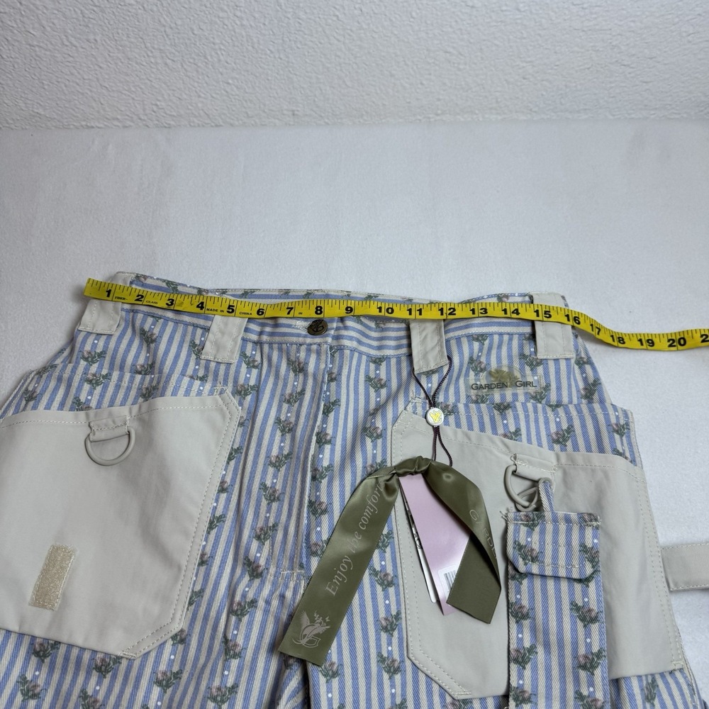 Garden Girl Capris Womens US 10 Country Stripe Blue Floral Cropped Utility Pants - Picture 14 of 16